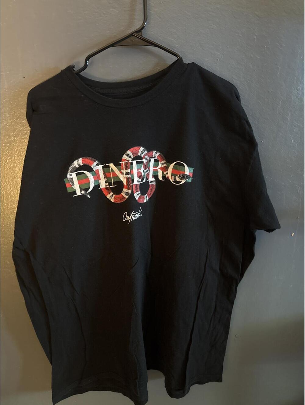 Outrank Men's Black Graphic Tee with 'DINERO' Snake Design, Size 3XL